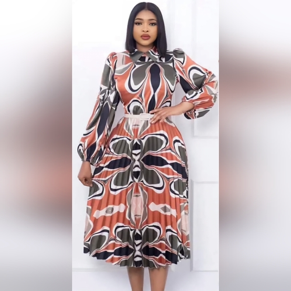 Dresses & Skirts - NWT - Classy Dark Olive & Orange Pleated Dress